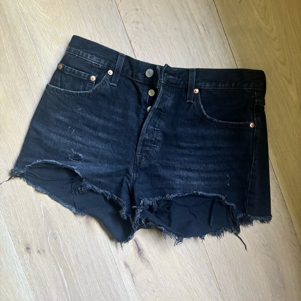 Black Distressed Levi 501 Denim button Shorts